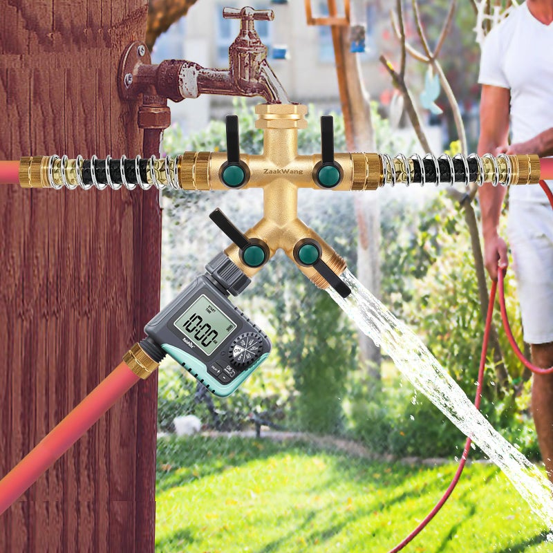 ZaakWang Garden Faucet Splitter  4 Way Hose Splitter  Multi-Directional High Output Outdoor Splitter  3/4"" GHT Thickened Hex Inlet  Heavy Duty Solid Brass Spigot Adapter with Comfort Extension Handles - Image 5